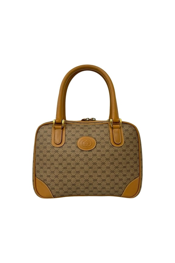 Pre-Owned GUCCI Vintage Micro GG Leather Handbag Mini Boston Bag Brown Camel 90699
