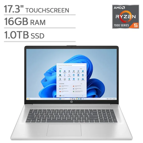 HP 17.3" HD Touchscreen Laptop - AMD Ryzen 5 7430U - 1600 x 900 -16GB Memory - 1TB SSD - Windows 11 Home