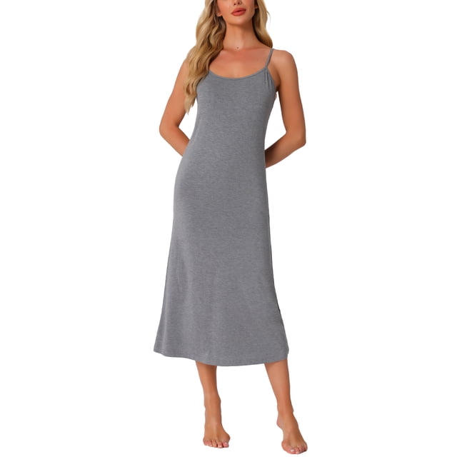 INSPIRAR CHIC Vestidos de Noche para Mujeres Sin Mangas con Tirantes Espagueti Cuello Redondo Primavera Verano Vestido de Dormir S Gris