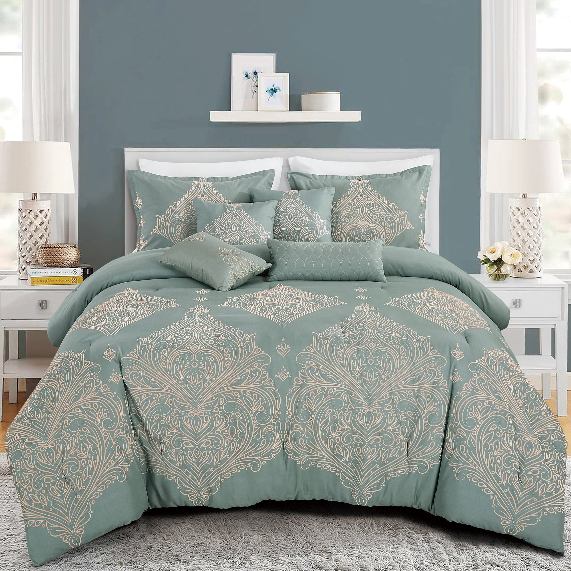 ESCA Lycoris Luxury 7 Piece Comforter Set Queen - Walmart.com