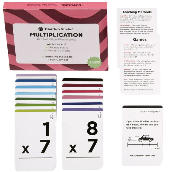Tarjetas didácticas de multiplicación para académicos de Think Tank (150 datos) Tarjetas didácticas de tablas de multiplicar: todos los datos del 1 al 12 para niños de 3.º, 4.º, 5.º y 6.º grado: 6 jue