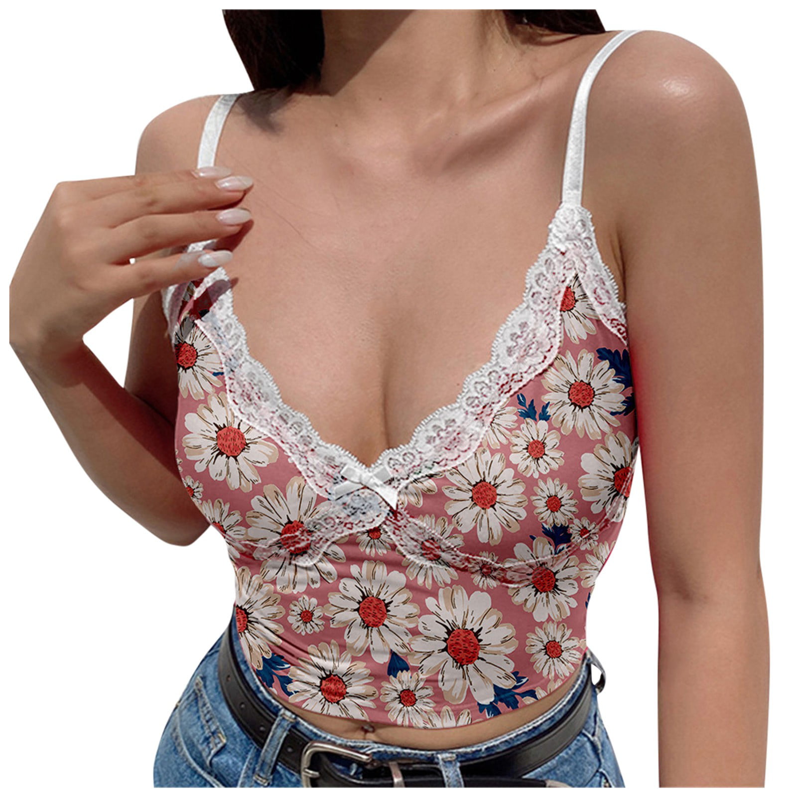TOYFUNNY Womens 2019 Large Size Solid Color Lace Sleeveless Vest Top Two Styles Manufacturer Price 