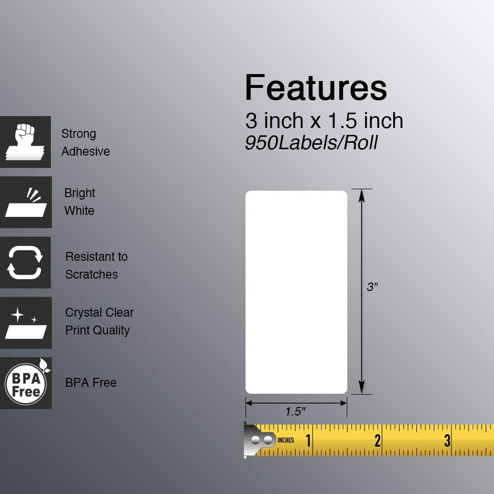 3" x 1.5" (76 mm x 38 mm) Barcode Shipping & Address Labels Compatible with Zebra & Rollo Label Printer,Premium Adhesive & Perforated [10 Rolls, 9500 Labels]