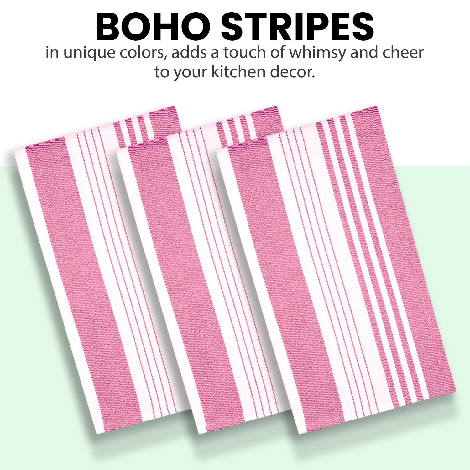 Candy Cottons Stripe Kitchen Towels Decor Mordern Design Centreband Dish Towels Boho Stripe Absorbent Festive Gift Set of 6 Pantry Reusable Kitchen Dish Towel|Easter Spring Decor 18x28 In |Pink