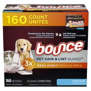 Bounce Pet Hair and Lint Guard Mega Dryer Sheets with 3X Fighters, Fresh Scent, 160 Count