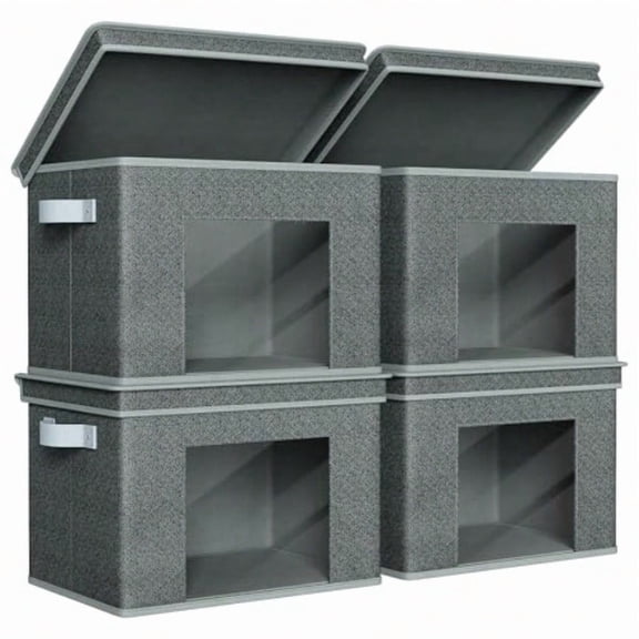 Foldable Fabric Storage Boxes Large Storage Bins with Lids [4-Pack] Collapsible Storage Cubes Organizer Containers Organization Baskets for Home Bedroom Closet Black 17x 12 x 12