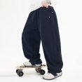 thumbnail image 6 of LIJCC Boys Solid Color Drawstring Sweatpants Spring Autumn Loose Wide Leg Sweat Pants Elastic High Waist Baggy Joggers(Navy,12-13 Years), 6 of 9