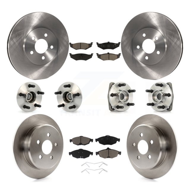 Transit Auto Front Rear Hub Bearings Assembly Disc Brake Rotors and Ceramic Pads Kit (10Pc) for Car Chrysler Sebring Dodge Stratus - Left Right Side (Driver Passenger) KBB-119314