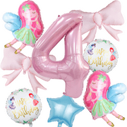 Little Fairy Digital Balloon Set withTwo elegant pink bow Suitable for Girls' Birthday Parties Decoration.
