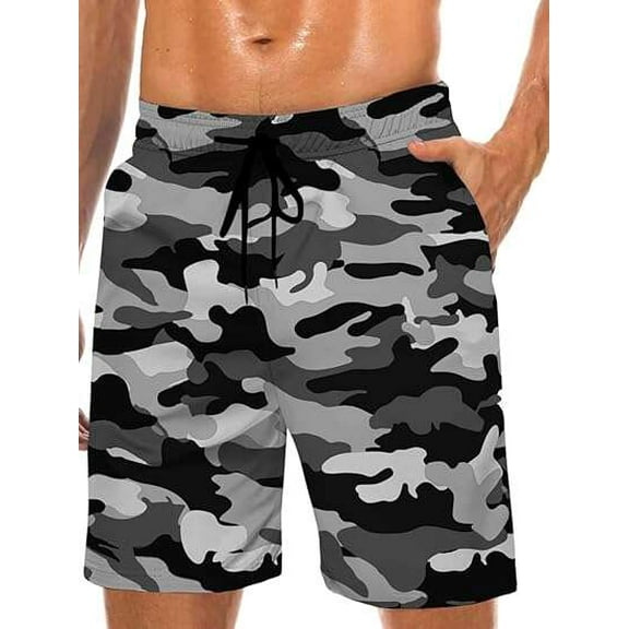 JASGARDE Men's Swim Trunks Hawaii Series Pattern Fashionable Sports Beach Shorts with Pockets Size S-3XL