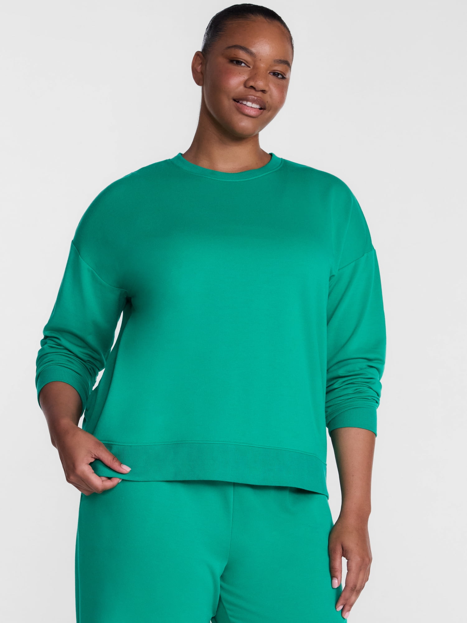 Joyspun Women's Fleece Lounge Sleep Top with Long Sleeves, Sizes XS-3X