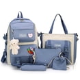 thumbnail image 2 of Mochila de lona de otoño para mujer, mochila de cinco piezas de gran capacidad para estudiantes de secundaria, mochila escolar para estudiantes universitarios, 2 of 5