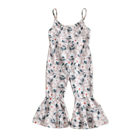 

Coduop Kids Toddler Girls Jumpsuit Spaghetti Straps Flower Print Long Bodysuit Playsuits