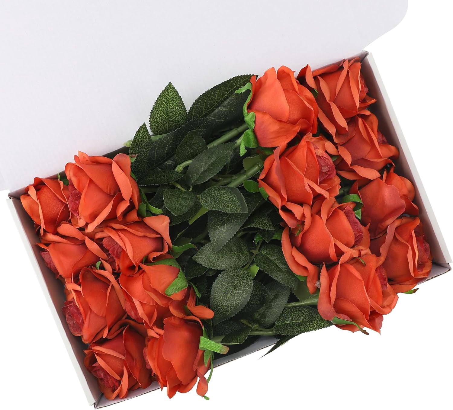 Orange Fake Roses Artificial Flowers - Fake Artificial Roses Silk Flowers with Stems for Home Wedding Hotel Office Centerpiece Decor（Burnt Orange）