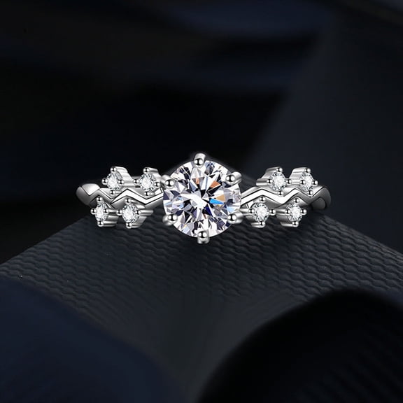 Kalapi Jewel 14K White Gold Plated Round Cut Moissanite Engagement Ring for Women – 1.3 Ct Solitaire Zig Zag Style – Moissanite-Created Promise Ring in Prong Setting – Elegant Gift Jewelry