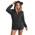thumbnail image 7 of Women Winter Fuzzy Hooded Jumpsuit Cute Bear Ear Zip Up One Piece Outfit Warm Casual for Commute Loungewear, 7 of 7