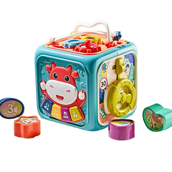 Juguetes musicales para bebés, juguete de cubo de actividad, juguetes educativos, juguete de centro de juego Montessori, centro de actividad de 6 Azul Hugo Centro de juegos de actividades