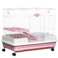 thumbnail image 1 of PawHut Cage pour Petits Animaux à 2 Niveaux de 32 Po L avec Roues Universelles Verrouillables, Rose, 1 of 10