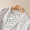 thumbnail image 5 of Fall Outfits For Women 2025 Cotton Linen Button Short Sleeve Top, Summer Loose Crew Neck Vintage Embroidered Blouse 1pc , White M, Size M-2XL, 5 of 7
