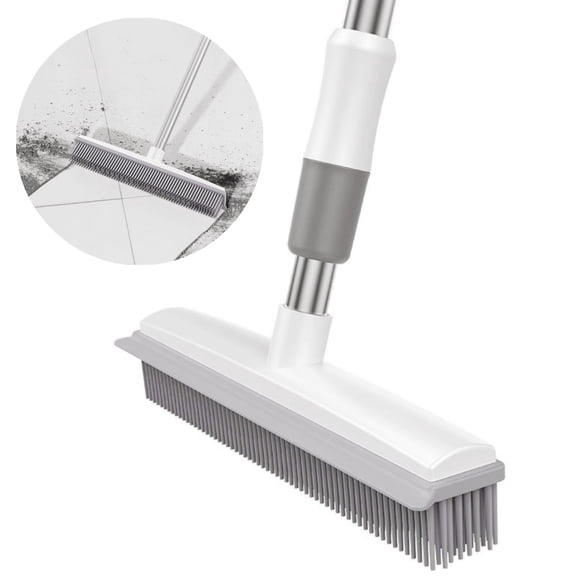 RAISTYW Rubber Push Broom for Intdoor, 47" Long Adjustable Handle Carpet Rake Brush for Pet Hair, bathrooms, Carpets, Rugs with Squeegee, Gray