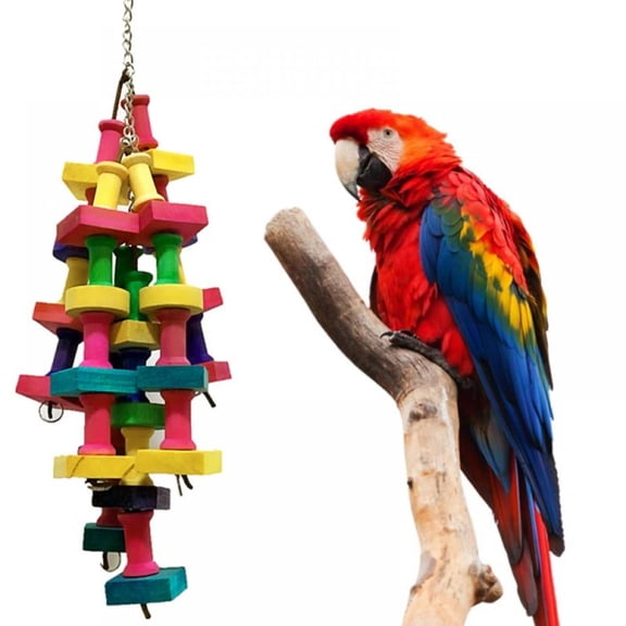 Bird Toys Parrot Toys for Large Birds - Colorful Wooden Blocks Beads Chewing Bird Toys for Parrots, Large Bird Toys for Birds Macaw Toys Cockatoo Toys African Grey Parrot Toys Medium Parrots
