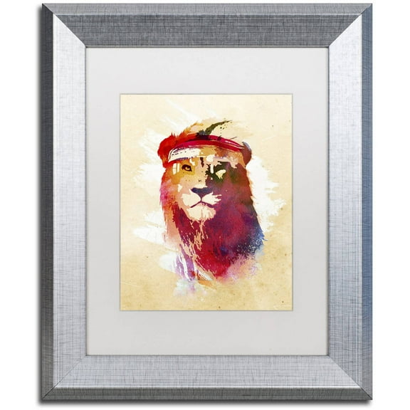 Trademark Fine Art 'Gym Lion' Canvas Art by Robert Farkas, White Matte, Silver Frame