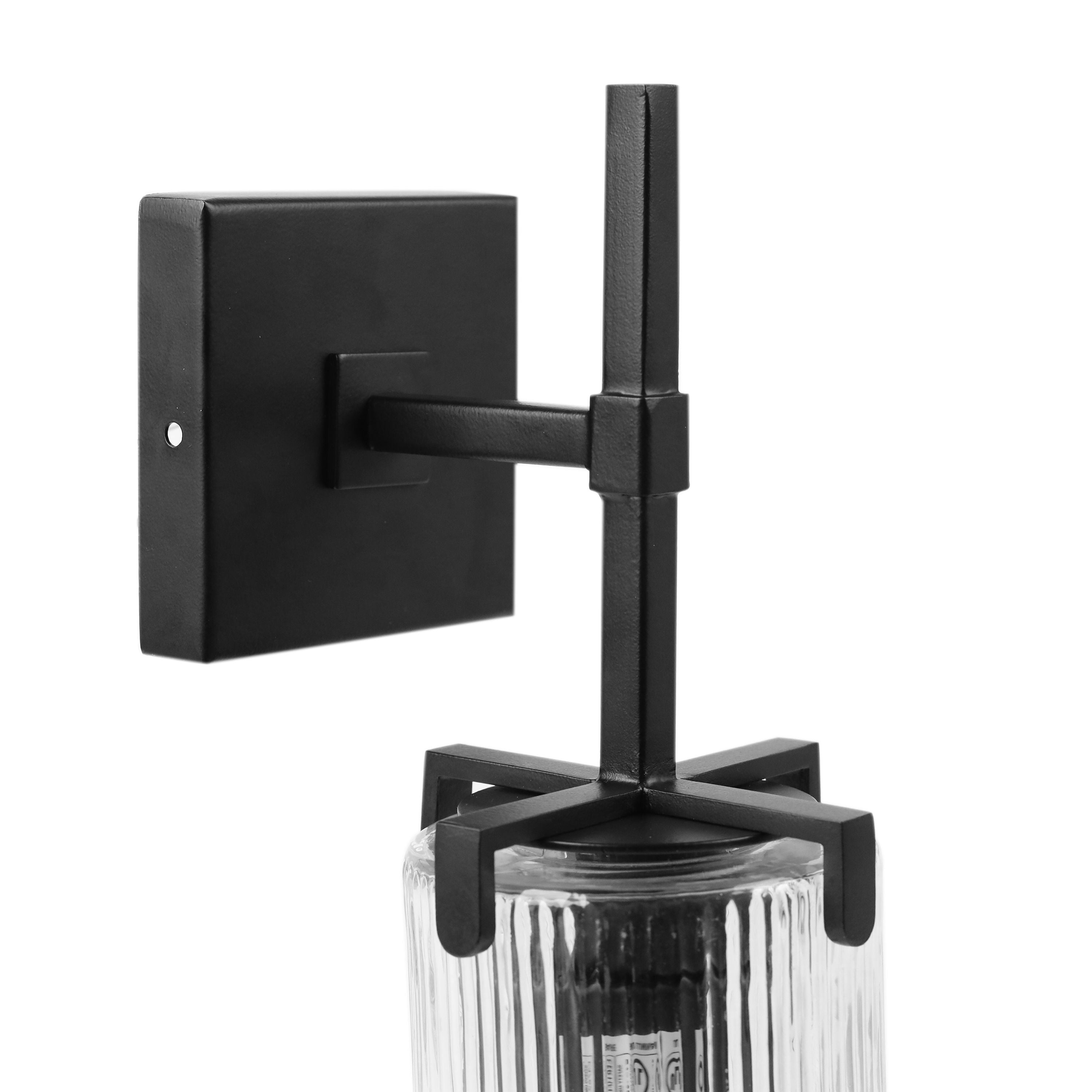 Better Homes & Gardens 14", Indoor Ribbed Wall Sconce, Bulb Not Included, Black Finish Clear Glass Shade