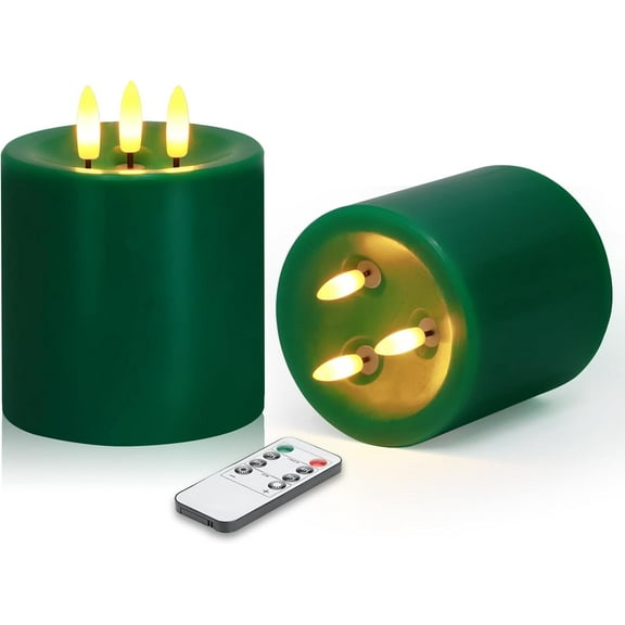 3 Wick Flameless Candles Set of 2, 4"x4" Flickering Large Flameless Candles with Remote & Timer, Dimmable Real Wax Electric Pillar Candles Battery Operated, LED Candles for Home Christmas Decor