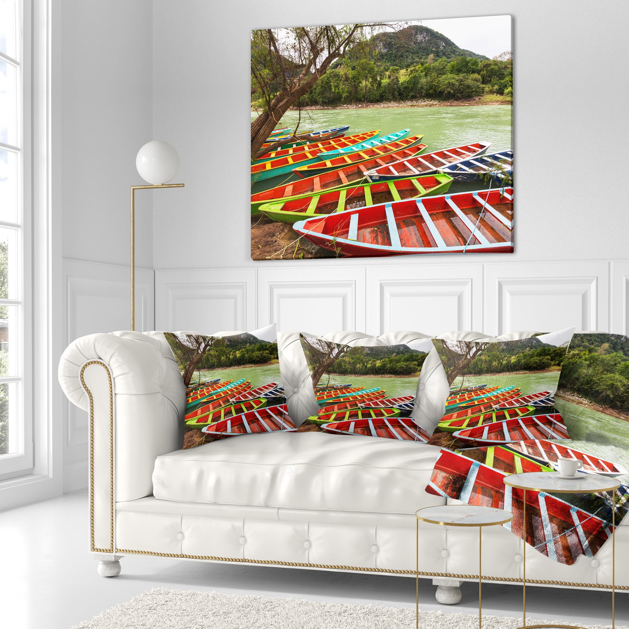 Designart Colorful Boats in Mexico - Landscape Printed Throw Pillow - 18x18