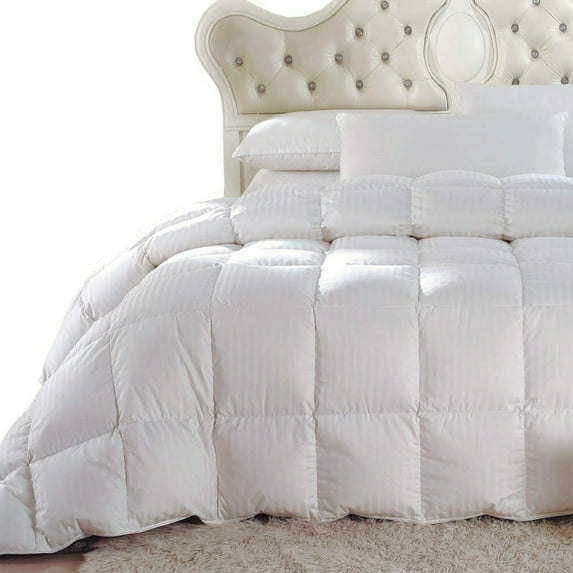 Striped White Goose Down Comforter Oversized All Season Fill Weight by Royal Hotel - Full/Queen Size