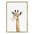 thumbnail image 2 of Kate and Laurel Sylvie Bubble Gum Giraffe Framed Canvas Wall Art by Amy Peterson Art Studio, 23x33 Gold, Cute Whimsical Animal Art for Wall, 2 of 6