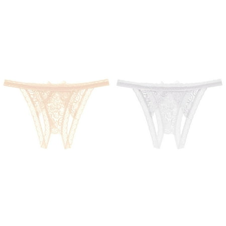 (2-Pack) Kcodviy Lace Women s Open Womens Plus Size Underwear Waist Low Panties Plus Size Briefs Crotch Underpants