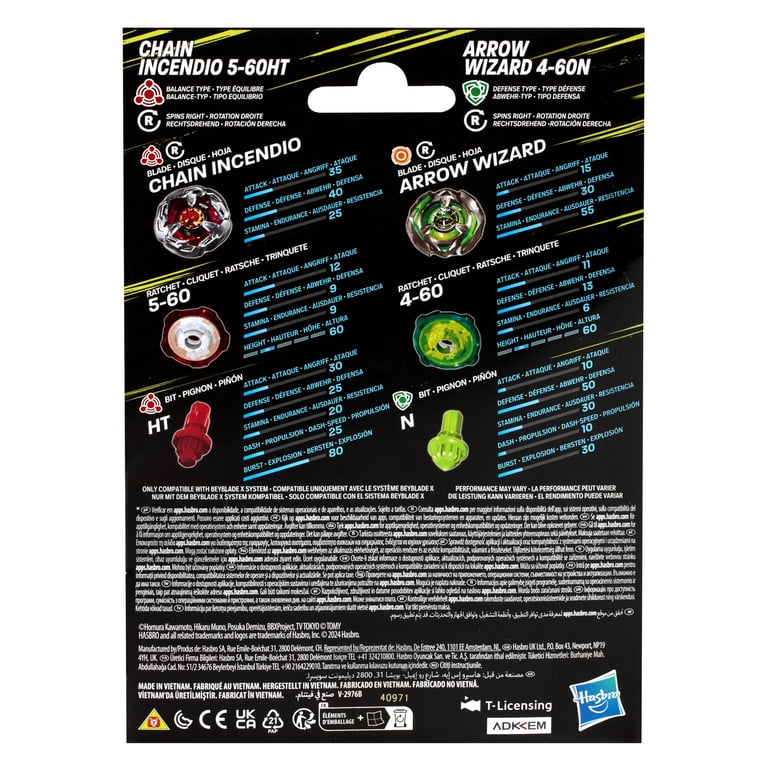 Beyblade Beyblade X Chain Incendio and Arrow Wizard Dual Pack Set