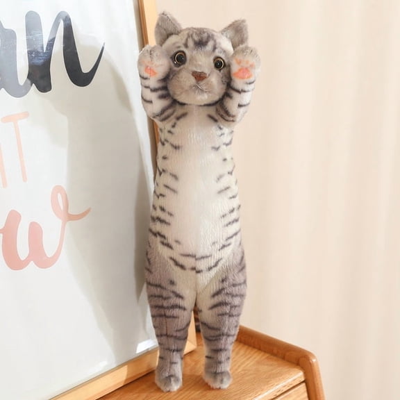 1pcs 15.8in Plush Simulated Standing Cat Doll, Soft Throw Pillows Stuffed Premium Polyester Fiber Sofa Cushion Christmas Party Decor,Beige-Brown