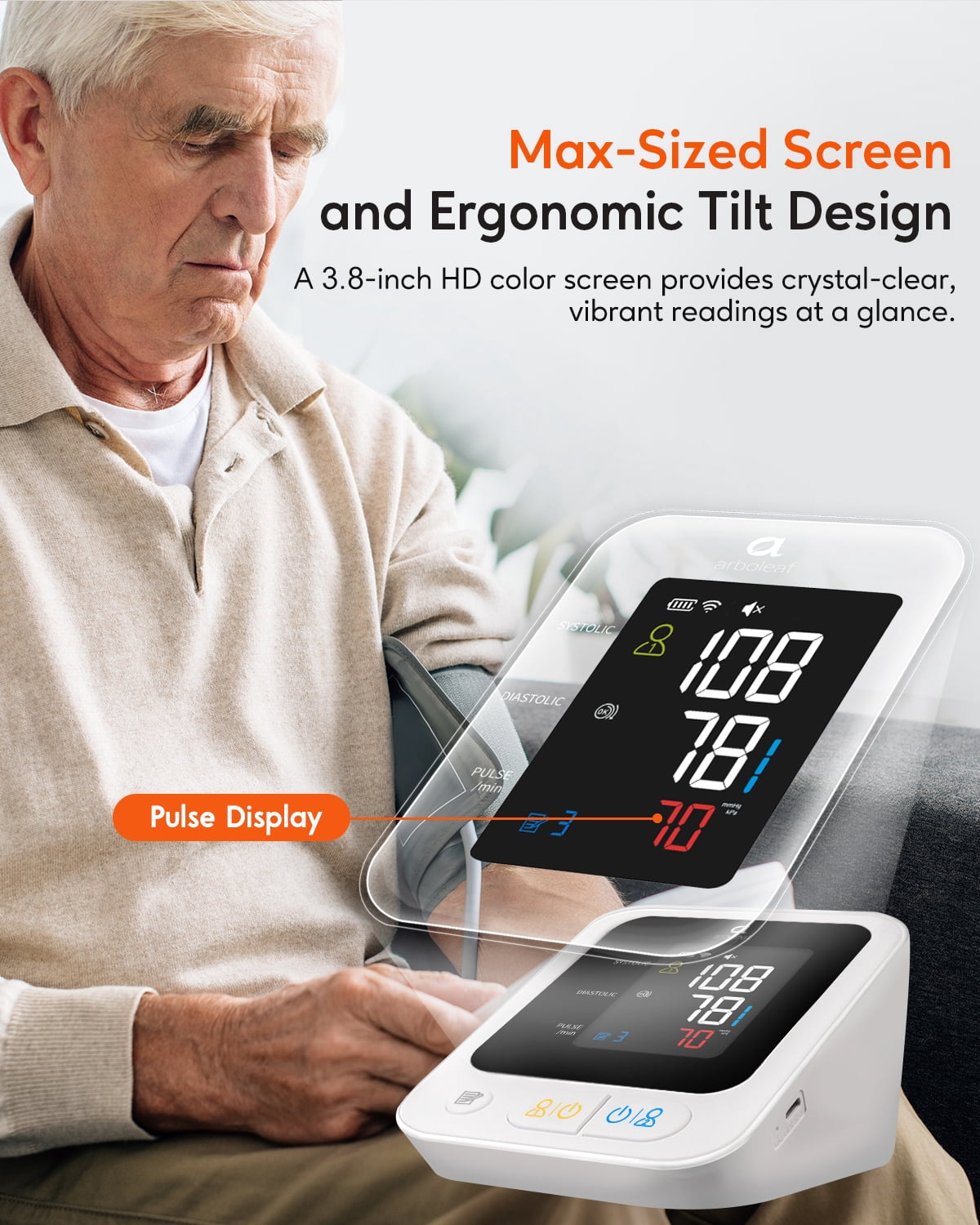 arboleaf Upper Arm Blood Pressure Monitor, Heart Health Tracker with App – Father's Day Gift, Rechargeable & Bluetooth