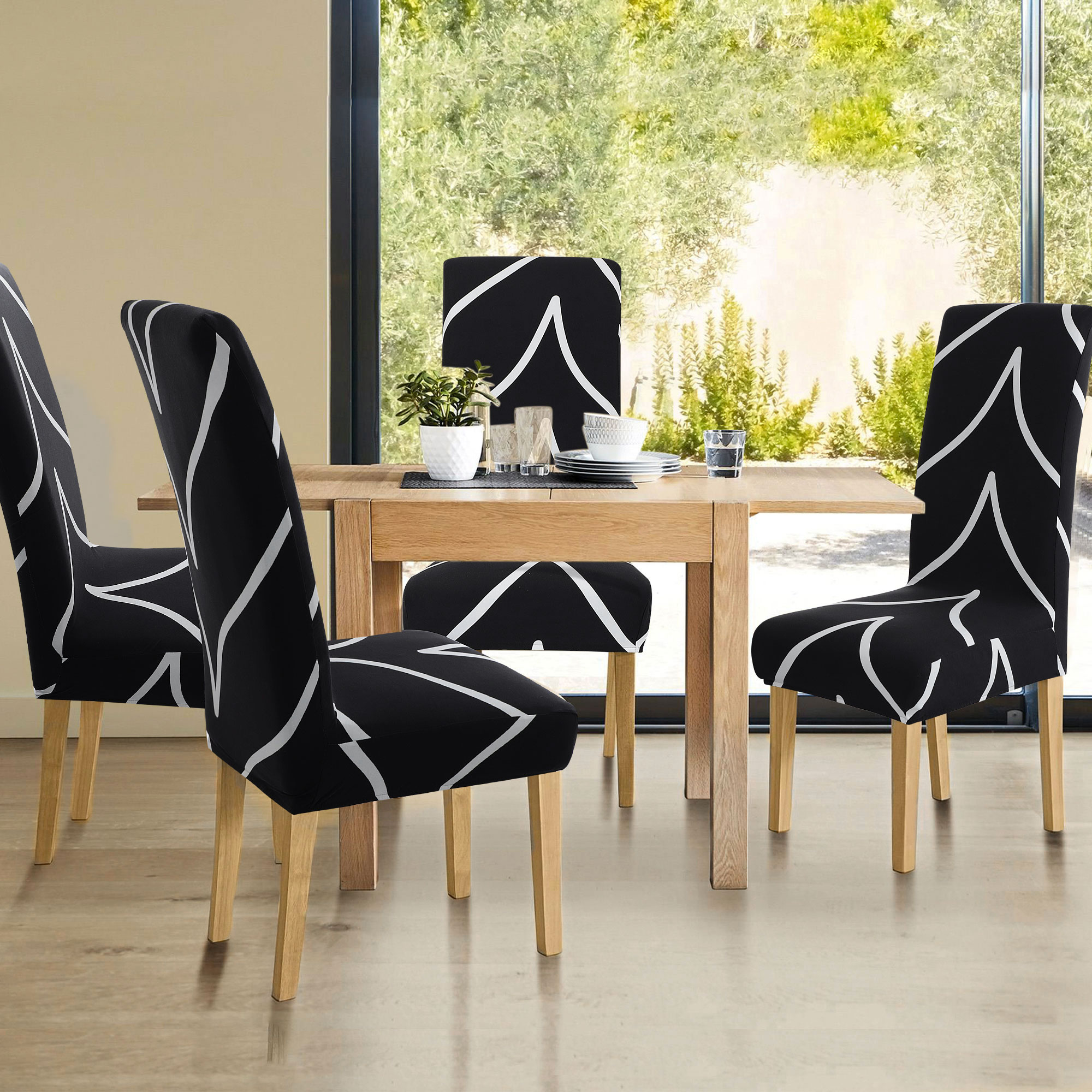 Unique Bargains Elastic Dining Chair Slipcover White and Black M