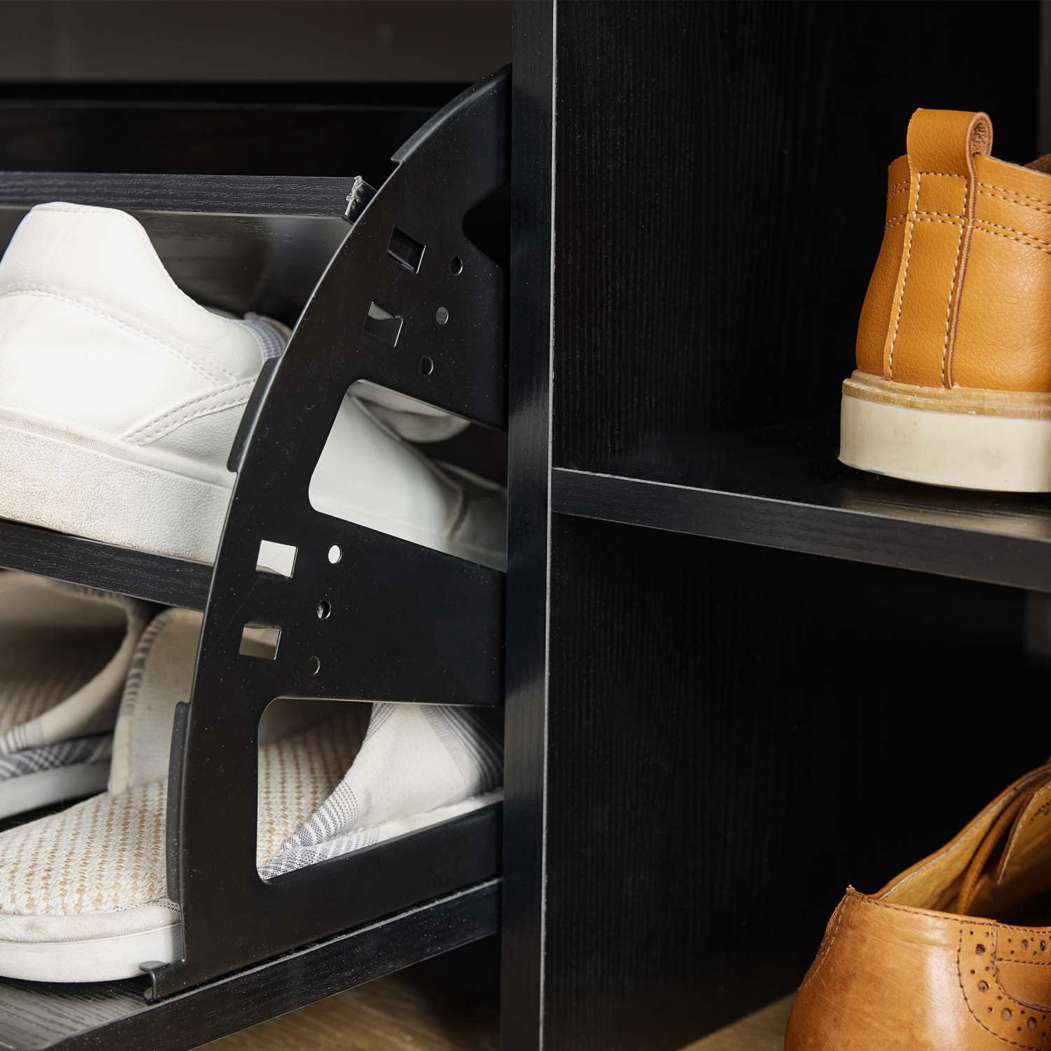 Shoe Storage Bench with Cushion Seat, Flip Drawer & Adjustable Shelves for Hallway, Bathroom, Garage, Black
