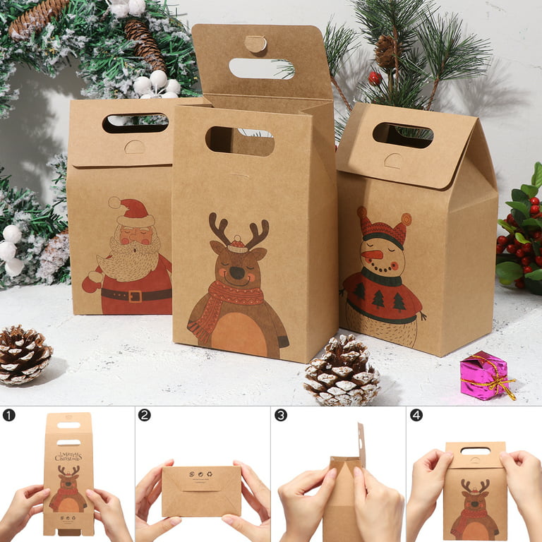  16 Pcs Christmas Gift Bags Christmas Kraft Gift Bags