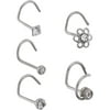 Body Jewelry 6 Pack - 16G Surgical Steel Crystal Nose Screws - Clear