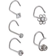 Body Jewelry 6 Pack - 16G Surgical Steel Crystal Nose Screws - Clear