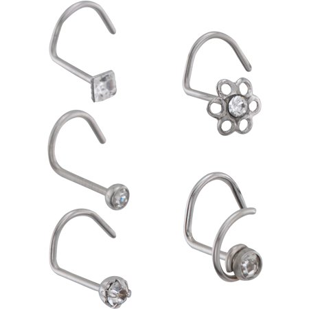 Body Jewelry 6 Pack - 16G Surgical Steel Crystal Nose Screws - Clear