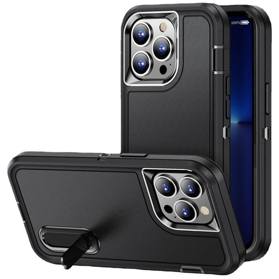 Military Grade TUFF Hybrid Armor Case with Kickstand for iPhone 12 / iPhone 12 Pro - Black