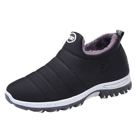

Puawkoer Fashion Winter Men Snow Boots Flat Bottom Non Slip Waterproof Round Toe Solid Color Slip On Plush Warm And Comfortable