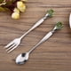 thumbnail image 2 of Juego de 2 cucharas y tenedores de acero inoxidable decorados con diamantes verdes y elegantes, 2 of 2