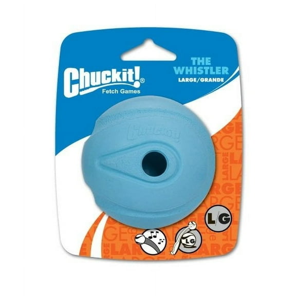 Chuckit! Dog Whistler Rubber Ball Fetch Toy, 3" Large for Dogs 60-100 lb, Assorted Colors, Pack of 2