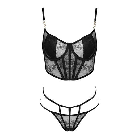 oqasdz Lingerie Sets for Women Sexy Lace Transparent Push Up Gathering Bra and Camisole Bra Set