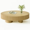 thumbnail image 6 of Oval Coffee Table for Living Room, Modern Fluted Wood Center Table with Oak Finish, Olive-Shaped Drum Coffee Table for Apartment, Office, Easy Assembly, 6 of 10