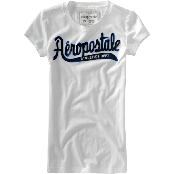 Aeropostale - Camiseta con gráfico bordado para mujer, color blanco, pequeña