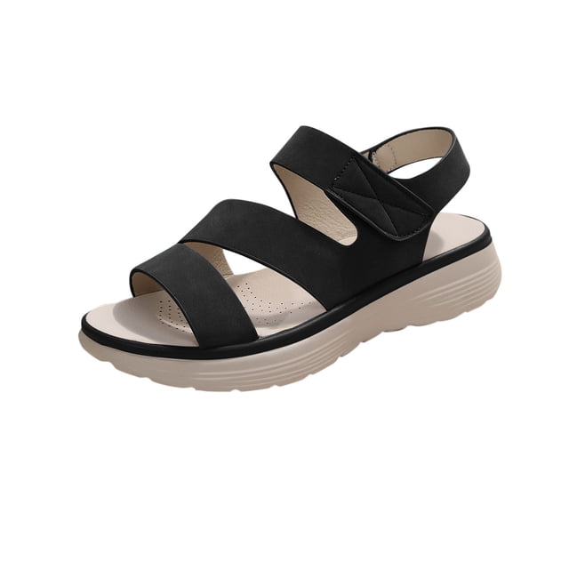 Fish Mouth Sandals for Women, Open Toe Thick Sole with Hook-and-Loop Closure, Breathable Straps, Solid Color Design, Comfortable Cushioned Footbed, Casual Spring Summer Wear
