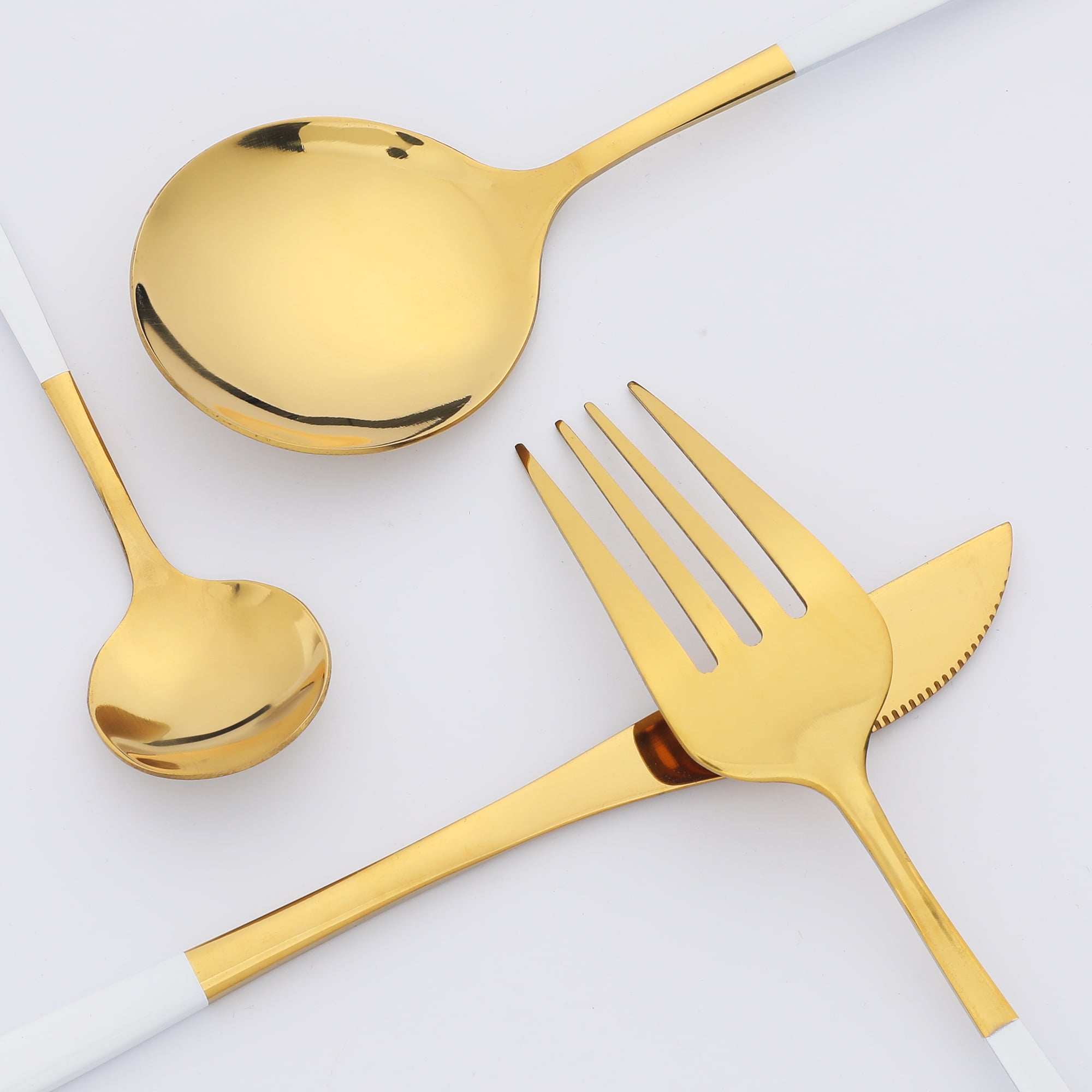 Unique Bargains Stainless Steel Flatware Set for Kitchen Dining Tableware White 4 Pcs